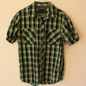 Men's Short Sleeve Button Down Plaid Shirt - Tony Hawk